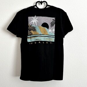 Hurley Black Tropical Golden Waves Sunset Palm Tree Graphic Tee Size XS